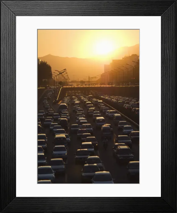 Framed Print : Sunset over city ring road during rush hour, Beijing, China, Asia Framed Print : Sunset over city ring road during rush hour, Beijing, China, Asia
