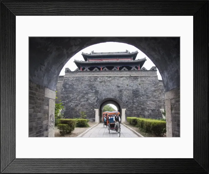 Framed Print : Tourist rickshaw at a city gate watch tower, Qufu City UNESCO World Heritage Site Framed Print : Tourist rickshaw at a city gate watch tower, Qufu City UNESCO World Heritage Site