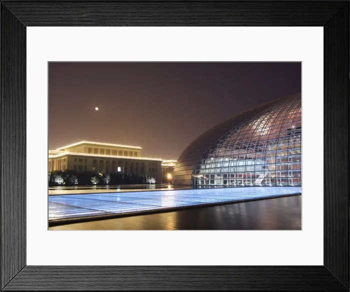 Framed Print : Full moon above Soviet style Great Hall of the People contrasts with The National Theatre Opera House, also known as The Egg designed by French architect Paul Andreu and made with glass and titanium opened 2007, Beijing Framed Print : Full moon above Soviet style Great Hall of the People contrasts with The National Theatre Opera House, also known as The Egg designed by French architect Paul Andreu and made with glass and titanium opened 2007, Beijing