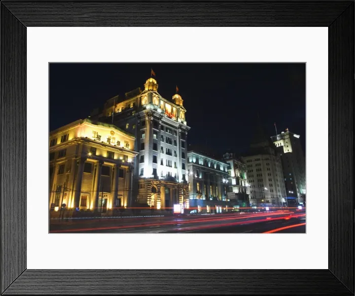 Framed Print : Car light trails and illuminated buildings on the Bund, Shanghai, China, Asia Framed Print : Car light trails and illuminated buildings on the Bund, Shanghai, China, Asia