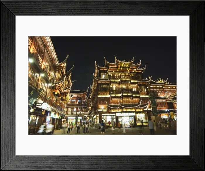 Framed Print : Yuyuan (Yu yuan) Garden Bazaar buildings founded by Ming dynasty Pan family illuminated in the Old Chinese city district, Shanghai Framed Print : Yuyuan (Yu yuan) Garden Bazaar buildings founded by Ming dynasty Pan family illuminated in the Old Chinese city district, Shanghai