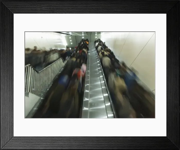 Framed Print : Passengers on moving escalators on the Beijing subway, Beijing, China, Asia Framed Print : Passengers on moving escalators on the Beijing subway, Beijing, China, Asia