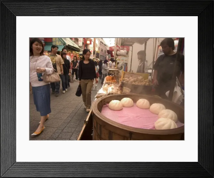 Framed Print : Dumpling street stall, China Town, Kobe city, Kansai, Honshu island, Japan, Asia Framed Print : Dumpling street stall, China Town, Kobe city, Kansai, Honshu island, Japan, Asia
