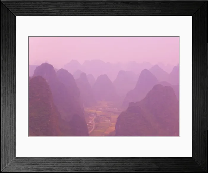 Framed Print : Karst landscape and haze, Yangshuo, Guangxi Province, China, Asia Framed Print : Karst landscape and haze, Yangshuo, Guangxi Province, China, Asia