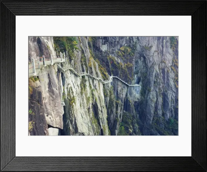 Framed Print : Footpath along rock face, White Cloud scenic area, Huang Shan (Yellow Mountain) Framed Print : Footpath along rock face, White Cloud scenic area, Huang Shan (Yellow Mountain)