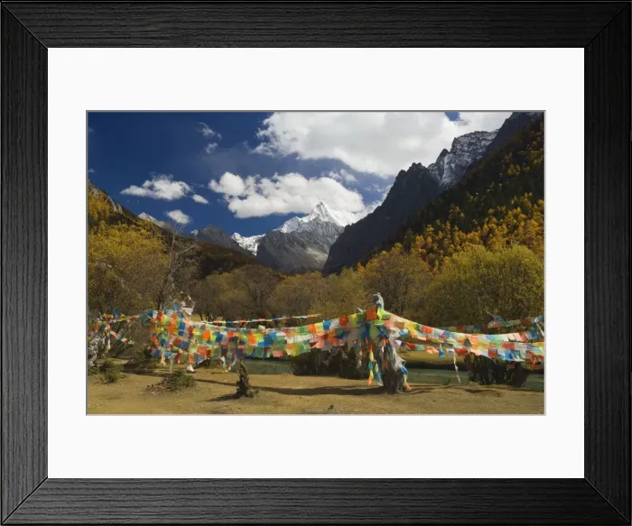 Framed Print : Prayer flags and Xiaruoduojio mountain, Yading Nature Reserve, Sichuan Province Framed Print : Prayer flags and Xiaruoduojio mountain, Yading Nature Reserve, Sichuan Province