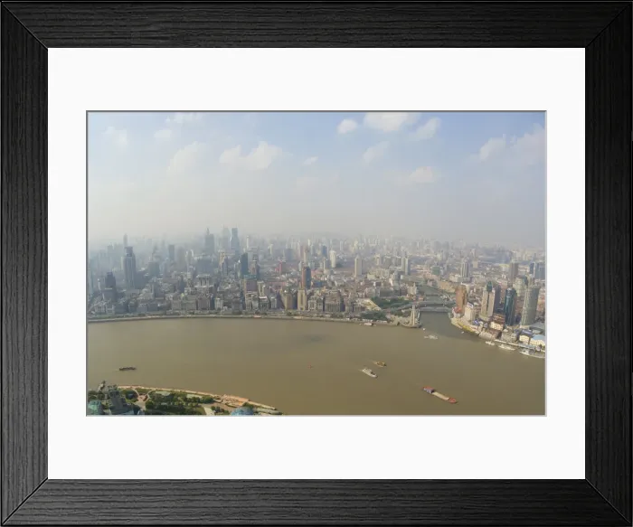 Framed Print : Aerial view from Oriental Pearl Tower of Huangpu District and Huangpu River Framed Print : Aerial view from Oriental Pearl Tower of Huangpu District and Huangpu River