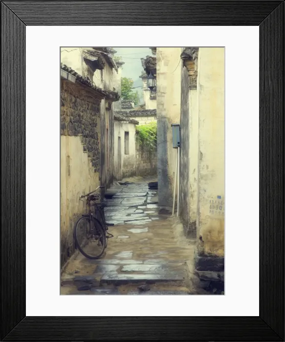 Framed Print : Back street, Xi Di (Xidi) village, UNESCO World Heritage Site, Anhui Province