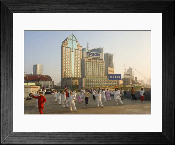 Framed Print : Morning exercise, The Bund, Huangpu, Shanghai, China, Asia