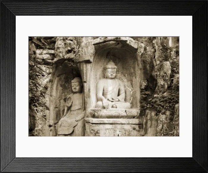 Framed Print : Stone Buddha rock carvings, Hangzhou, Zhejiang Province, China, Asia