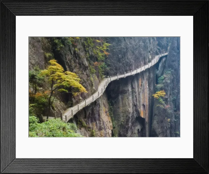 Framed Print : Footpath along rock face, Xihai (West Sea) Valley, Mount Huangshan (Yellow Mountain) Framed Print : Footpath along rock face, Xihai (West Sea) Valley, Mount Huangshan (Yellow Mountain)