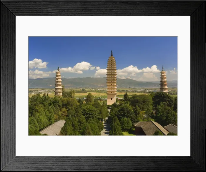Framed Print : The Three Pagodas, and Erhai Lake in background, Dali Old Town, Yunnan Province Framed Print : The Three Pagodas, and Erhai Lake in background, Dali Old Town, Yunnan Province