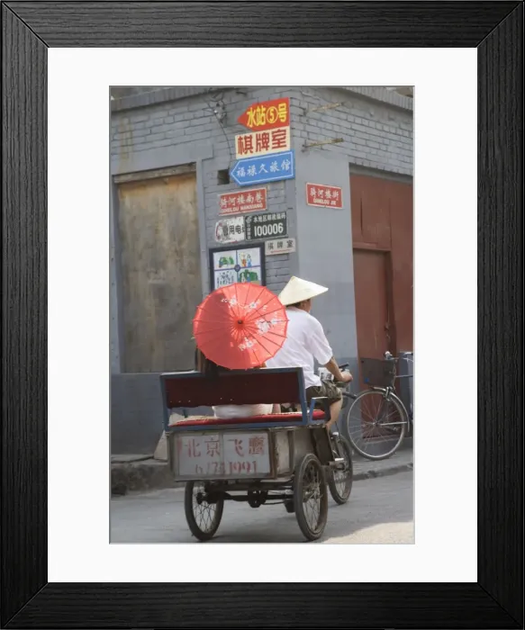 Framed Print : Asian woman riding in cycle rickshaw, Hutong District, Beijing, China, Asia Framed Print : Asian woman riding in cycle rickshaw, Hutong District, Beijing, China, Asia