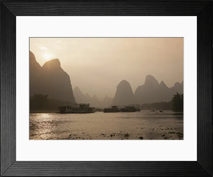Framed Print : Cruise boats between Guilin and Yangshuo at sunset, Li River, Guilin, Guangxi Province Framed Print : Cruise boats between Guilin and Yangshuo at sunset, Li River, Guilin, Guangxi Province