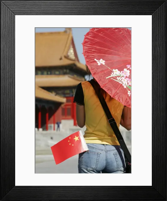 Framed Print : Chinese woman with Chinese flag in the Forbidden City, Beijing (Peking), China, Asia Framed Print : Chinese woman with Chinese flag in the Forbidden City, Beijing (Peking), China, Asia