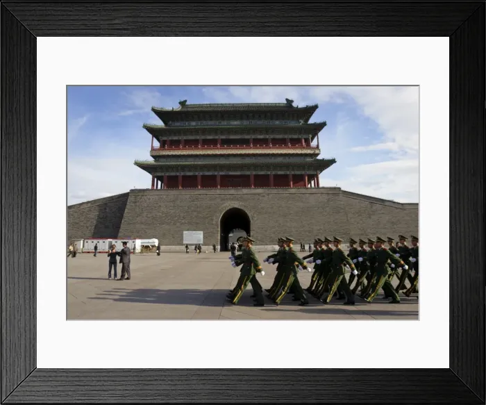 Framed Print : Guards march past Qianmen Gate, Tiananmen Square, Beijing, China, Asia Framed Print : Guards march past Qianmen Gate, Tiananmen Square, Beijing, China, Asia