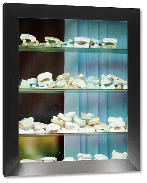 Dentists window and collection of teeth moulds, Zhongdian, Shangri-La County