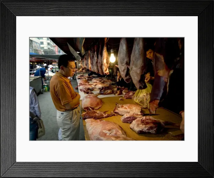 Framed Print : Man buying fresh meat at market, Xining, Qinghai, China, Asia Framed Print : Man buying fresh meat at market, Xining, Qinghai, China, Asia