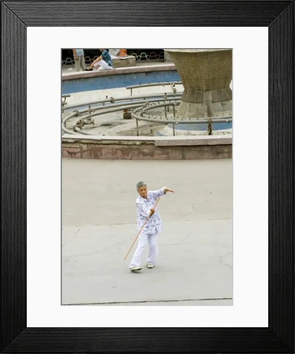 Framed Print : Woman in park exercising, Lanzhou, Gansu, China, Asia Framed Print : Woman in park exercising, Lanzhou, Gansu, China, Asia