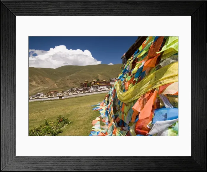 Framed Print : Monastery and prayer flags, Litang, Sichuan, China, Asia Framed Print : Monastery and prayer flags, Litang, Sichuan, China, Asia