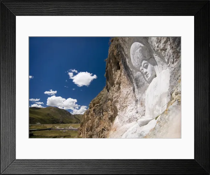 Framed Print : Buddha image carved into cliff side, Yushu, Qinghai, China, Asia Framed Print : Buddha image carved into cliff side, Yushu, Qinghai, China, Asia