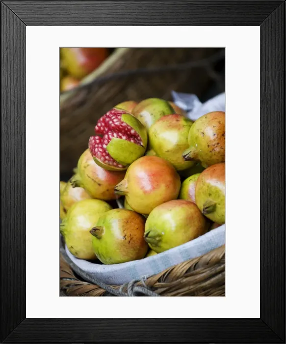 Framed Print : Basket of pomegranates, Xining, Qinghai, China, Asia Framed Print : Basket of pomegranates, Xining, Qinghai, China, Asia
