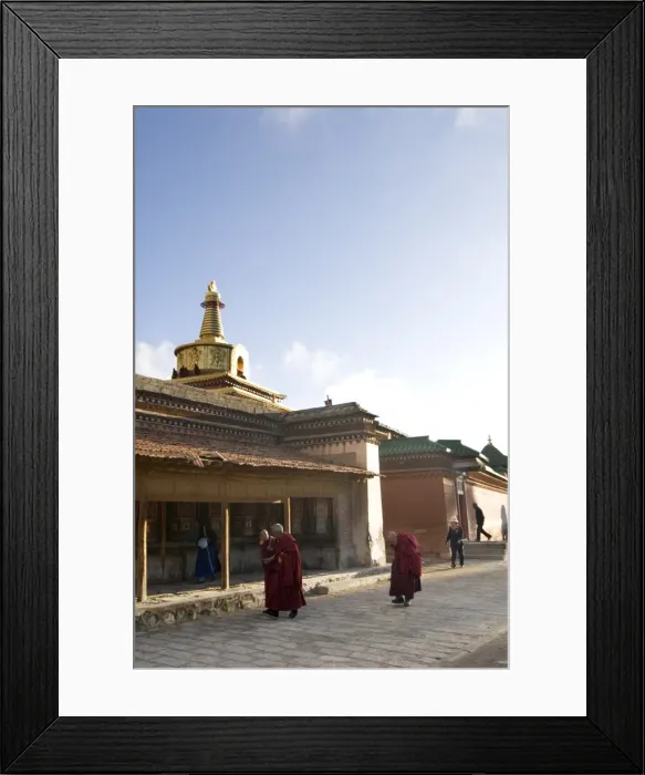 Framed Print : Monks walking, Xiahe monastery, Xiahe, Gansu, China, Asia Framed Print : Monks walking, Xiahe monastery, Xiahe, Gansu, China, Asia