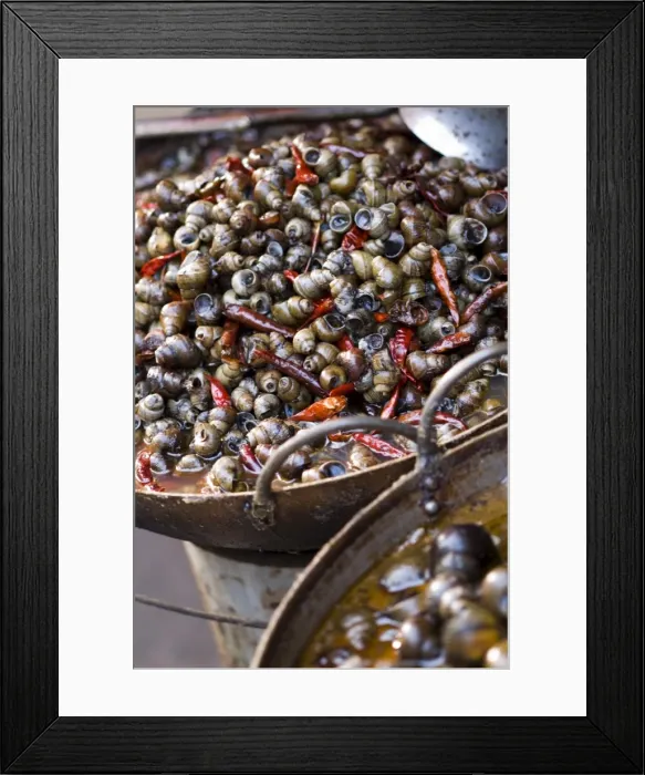 Framed Print : Snails with chillies, a local delicacy, market, Lanzhou, Gansu, China, Asia
