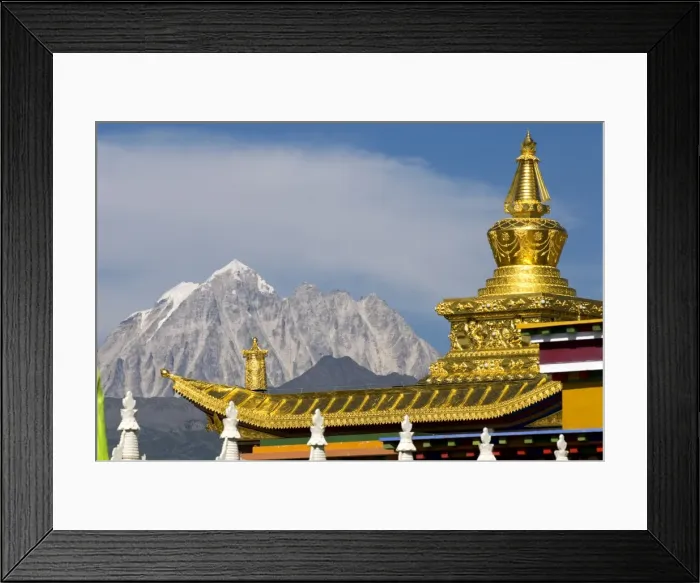 Framed Print : Snow mountain, Temple, Tagong Grasslands, Sichuan, China, Asia