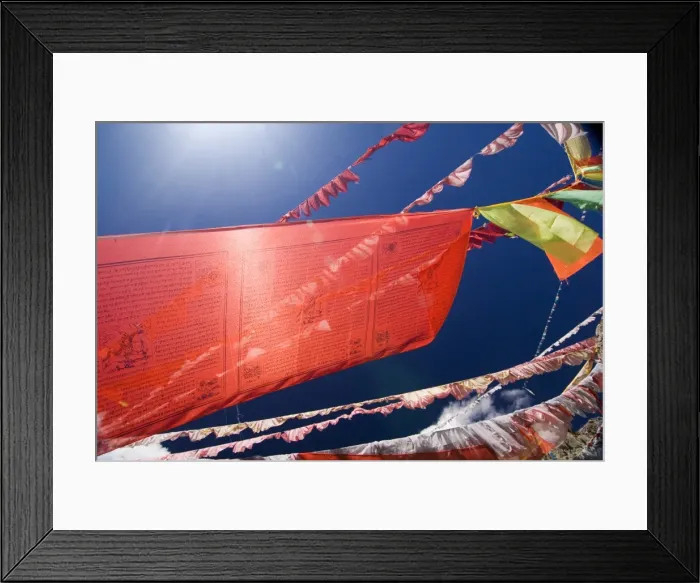 Framed Print : Red prayer flags against blue sky, Yushu, Qinghai, China, Asia Framed Print : Red prayer flags against blue sky, Yushu, Qinghai, China, Asia