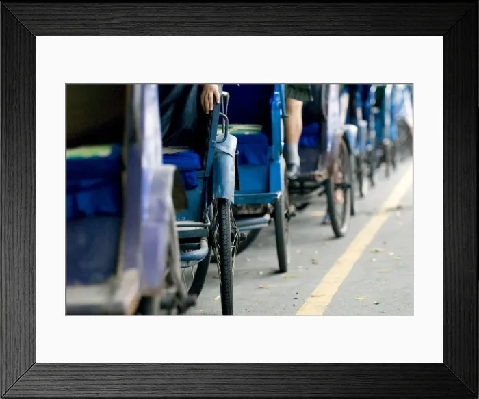 Framed Print : Queue of pedal taxis, Leshan, Sichuan, China, Asia Framed Print : Queue of pedal taxis, Leshan, Sichuan, China, Asia
