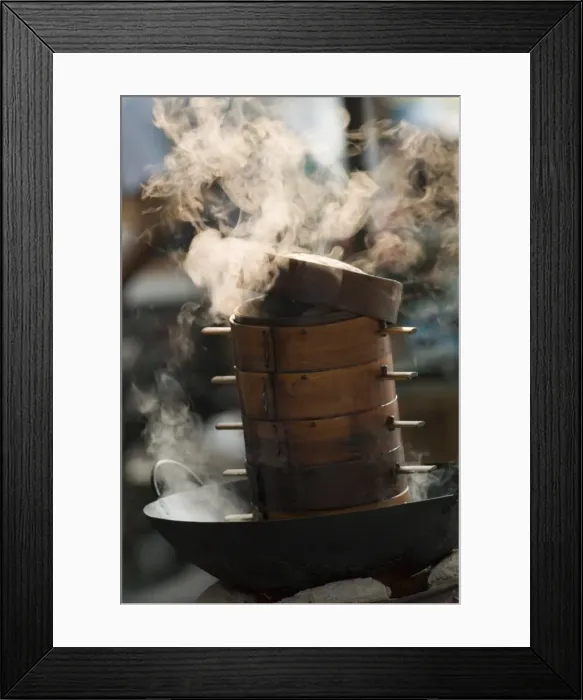 Framed Print : Steaming baskets on wok, Leshan, Sichuan, China, Asia