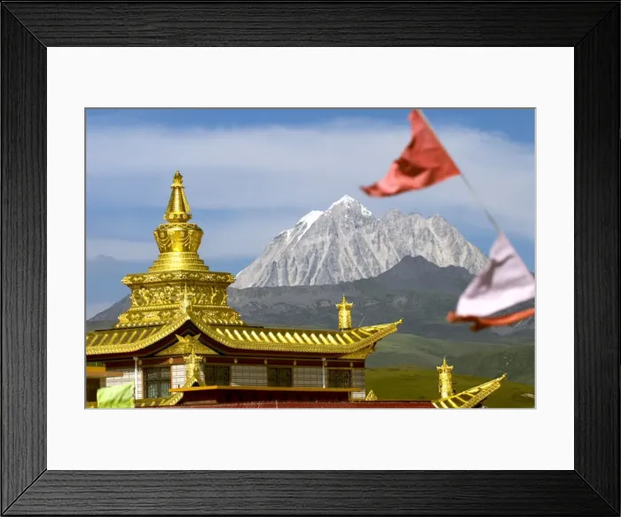 Framed Print : Snow mountain and Buddhist temple, Tagong Grasslands, Sichuan, China, Asia Framed Print : Snow mountain and Buddhist temple, Tagong Grasslands, Sichuan, China, Asia