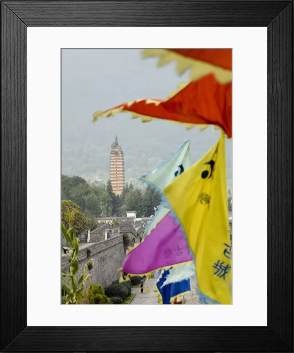Framed Print : Flags and Pagoda, Dali, Yunnan, China, Asia Framed Print : Flags and Pagoda, Dali, Yunnan, China, Asia
