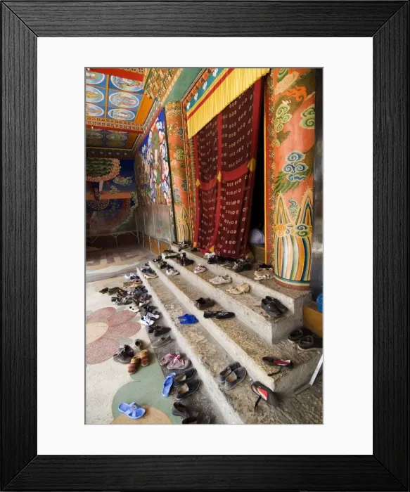 Framed Print : Shoes outside prayer room, Nanwu temple, Kangding, Sichuan, China, Asia Framed Print : Shoes outside prayer room, Nanwu temple, Kangding, Sichuan, China, Asia