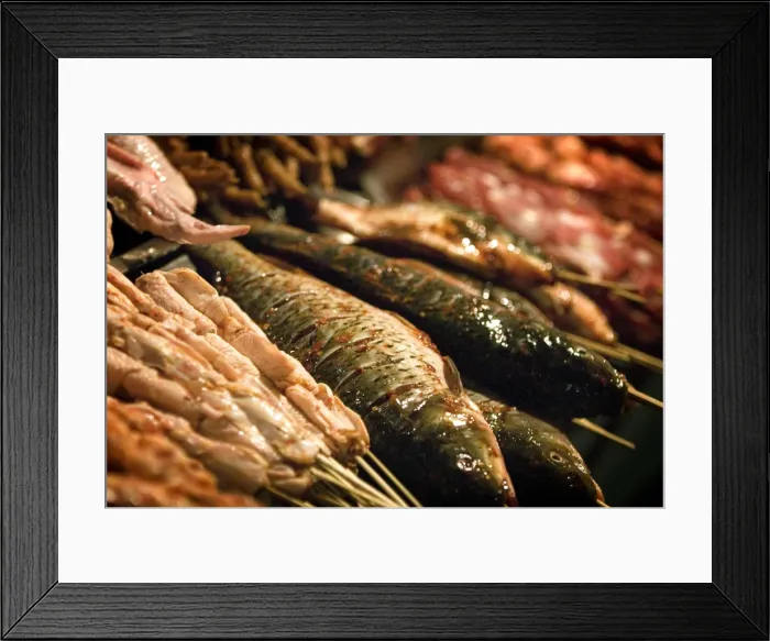 Framed Print : Food for the barbecue, night market, Dali, Yunnan, China, Asia