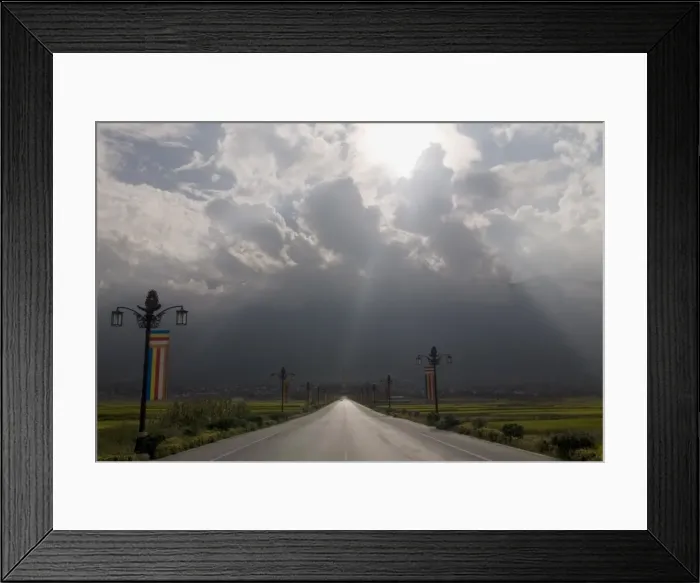 Framed Print : Road going into distance with sunbeams and pagoda, Dali, Yunnan, China, Asia Framed Print : Road going into distance with sunbeams and pagoda, Dali, Yunnan, China, Asia