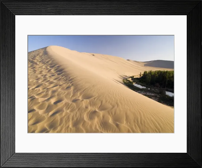 Framed Print : Sand dunes and oasis, desert, Dunhuang, Gansu, China, Asia Framed Print : Sand dunes and oasis, desert, Dunhuang, Gansu, China, Asia
