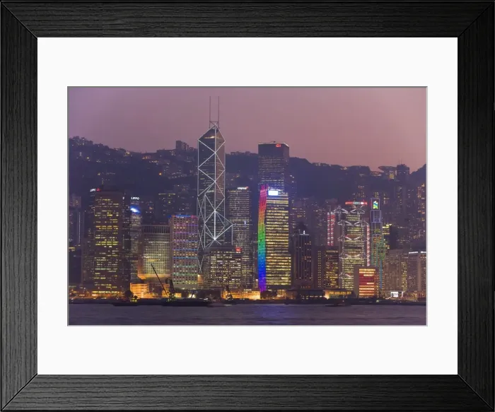 Framed Print : Victoria Harbour, night view of skyscrapers in Central district of Hong Kong Island Framed Print : Victoria Harbour, night view of skyscrapers in Central district of Hong Kong Island