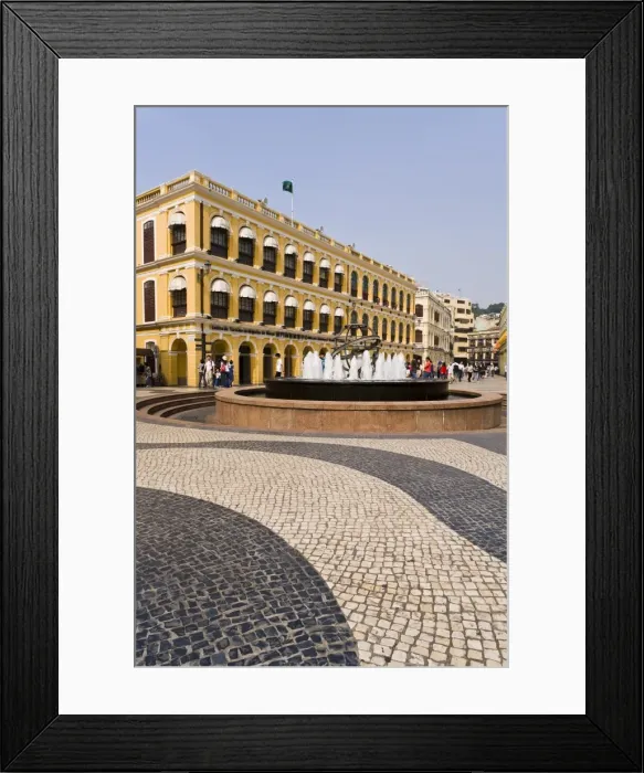 Framed Print : The famous swirling black and white pavements of Largo do Senado Square in central Macau Framed Print : The famous swirling black and white pavements of Largo do Senado Square in central Macau