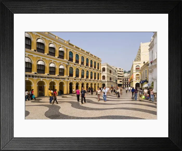 Framed Print : The famous swirling black and white pavements of Largo do Senado Square in central Macau Framed Print : The famous swirling black and white pavements of Largo do Senado Square in central Macau