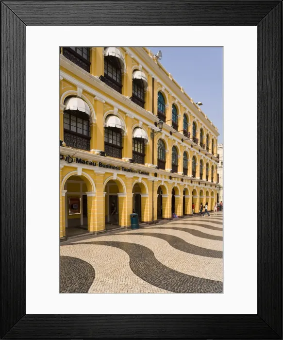 Framed Print : The famous swirling black and white pavements of Largo do Senado Square in central Macau Framed Print : The famous swirling black and white pavements of Largo do Senado Square in central Macau