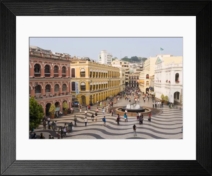 Framed Print : The famous swirling black and white pavements of Largo do Senado square in central Macau Framed Print : The famous swirling black and white pavements of Largo do Senado square in central Macau