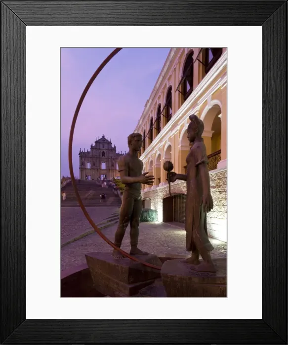 Framed Print : The ruins of Sao Paulo Cathedral viewed through modern street artwork illuminated at dusk Framed Print : The ruins of Sao Paulo Cathedral viewed through modern street artwork illuminated at dusk