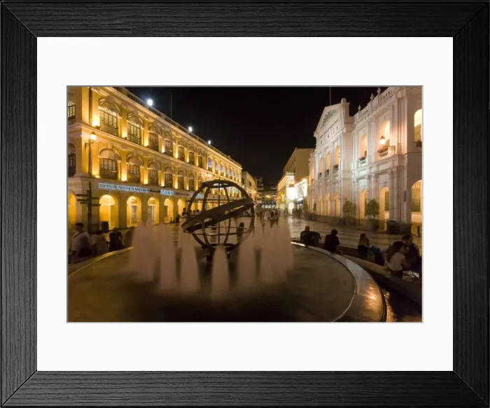 Framed Print : Fountain at night in Largo do Senado square in central Macau, Macau, China, Asia