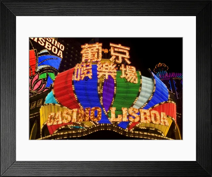 Framed Print : Lisboa Casino neon illuminated at night, Macau, China, Asia Framed Print : Lisboa Casino neon illuminated at night, Macau, China, Asia