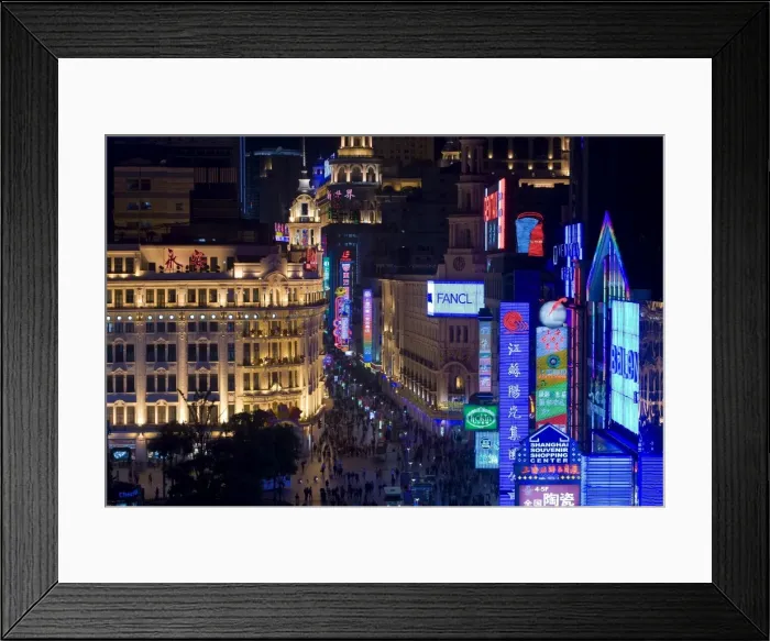 Framed Print : Elevated view along Nanjing Donglu Road illuminated with neon signs at night Framed Print : Elevated view along Nanjing Donglu Road illuminated with neon signs at night
