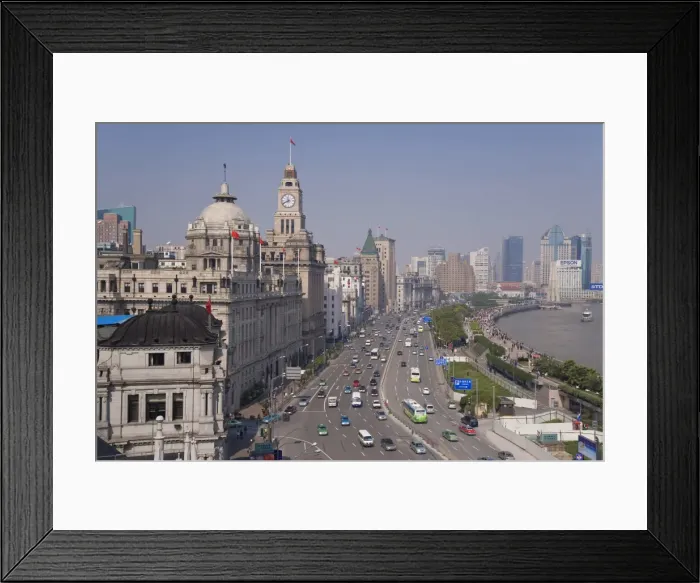 Framed Print : Elevated view along the Bund beside the Huangpu River, Shanghai, China, Asia Framed Print : Elevated view along the Bund beside the Huangpu River, Shanghai, China, Asia