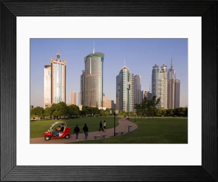 Framed Print : Modern skyscrapers and park in Lujiazui financial district of Pudong, Shanghai