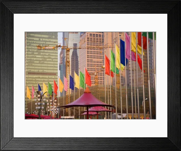 Framed Print : Modern skyscrapers and new construction in the Lujiazui financial district of Pudong Framed Print : Modern skyscrapers and new construction in the Lujiazui financial district of Pudong